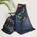 GAMCHA IKAT handwoven cotton saree - Indigo Blue