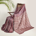DABU STRIPES Tussar Silk Sari - Brick Pink