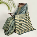 DABU STRIPES Tussar Silk Sari - Green