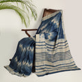 DABU ZIG ZAG Tussar Silk Sari - Indigo Blue