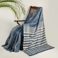 DABU STRIPES Tussar Silk Sari - Blue