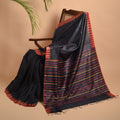 KUMBHA MULTICOLOUR STRIPES Handloom Tussar Silk Sari - Black