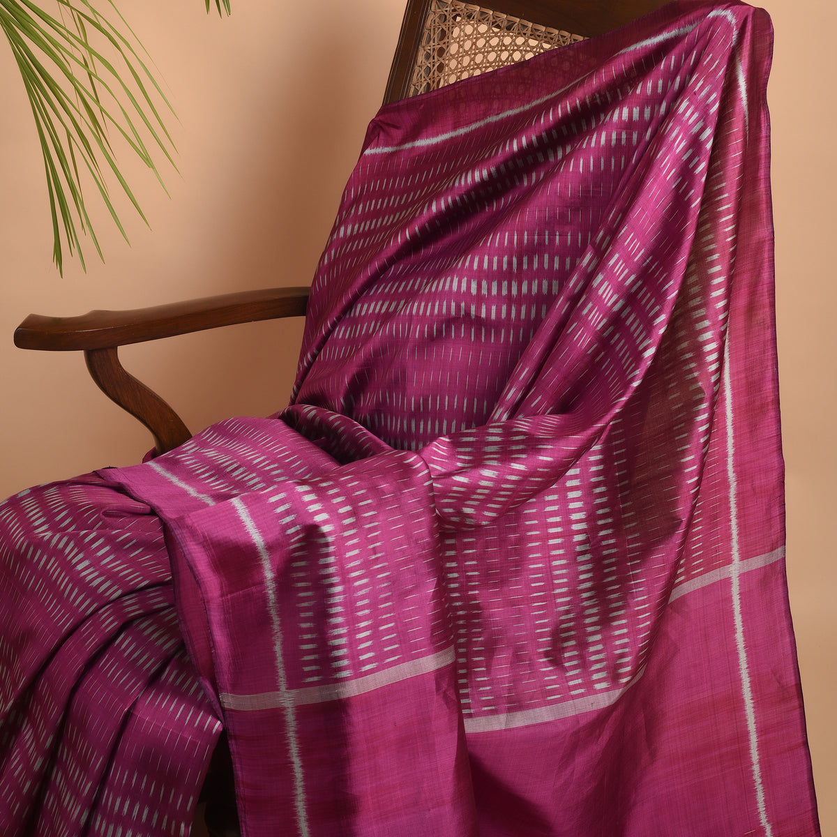 BARRISH Ikat Handwoven Silk Saree - Magenta