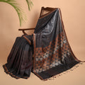 BHOR Handwoven Tussar Silk Saree - Charcoal Grey