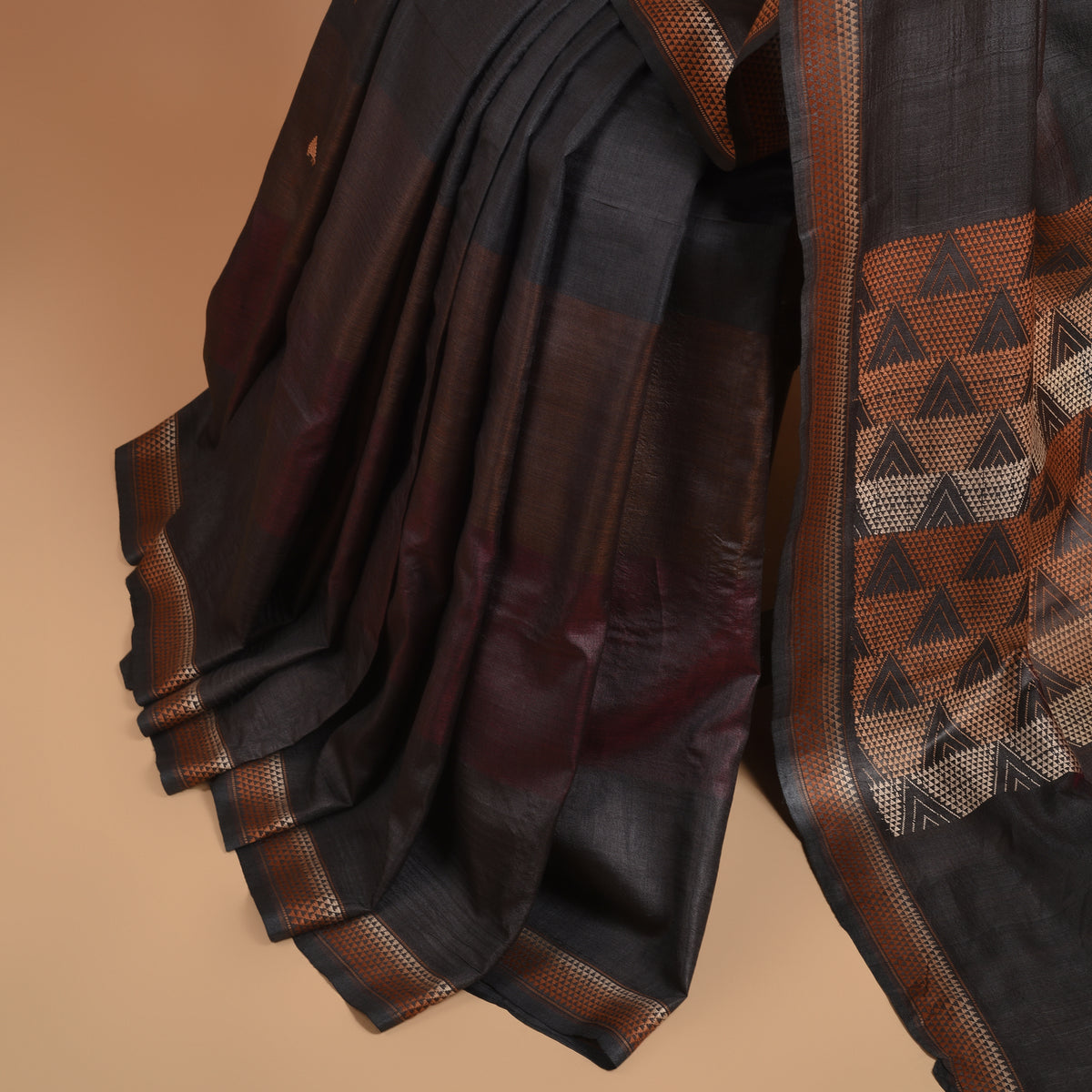 BHOR Handwoven Tussar Silk Saree - Charcoal Grey