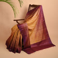 Ikat Tussar New Bijli Handwoven Silk Saree - Gold