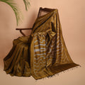 SAPNA IKAT Handwoven Silk Saree - Copper Green