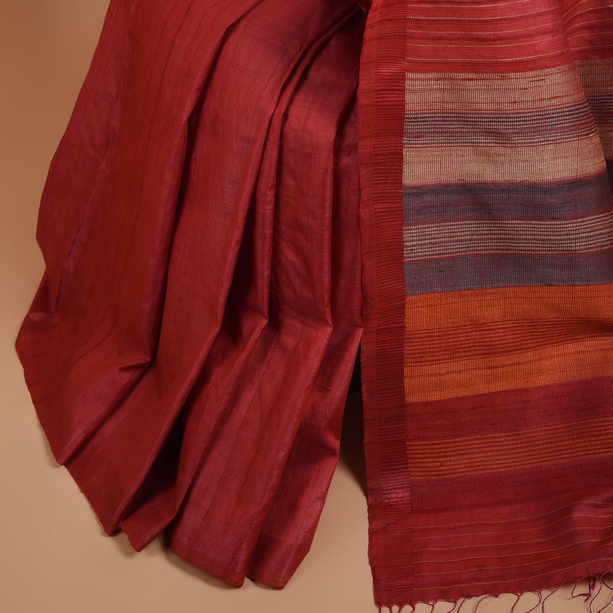 DHAAN Handwoven Tussar Silk Saree - Brick Red