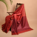 KUMBHA Handloom Tussar Silk Sari - Brick Red Maroon