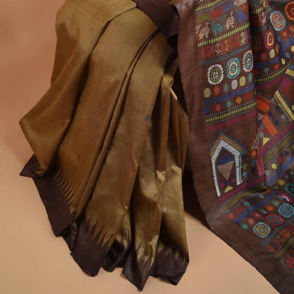 DOLABEDI Handwoven Tussar Silk Saree - copper