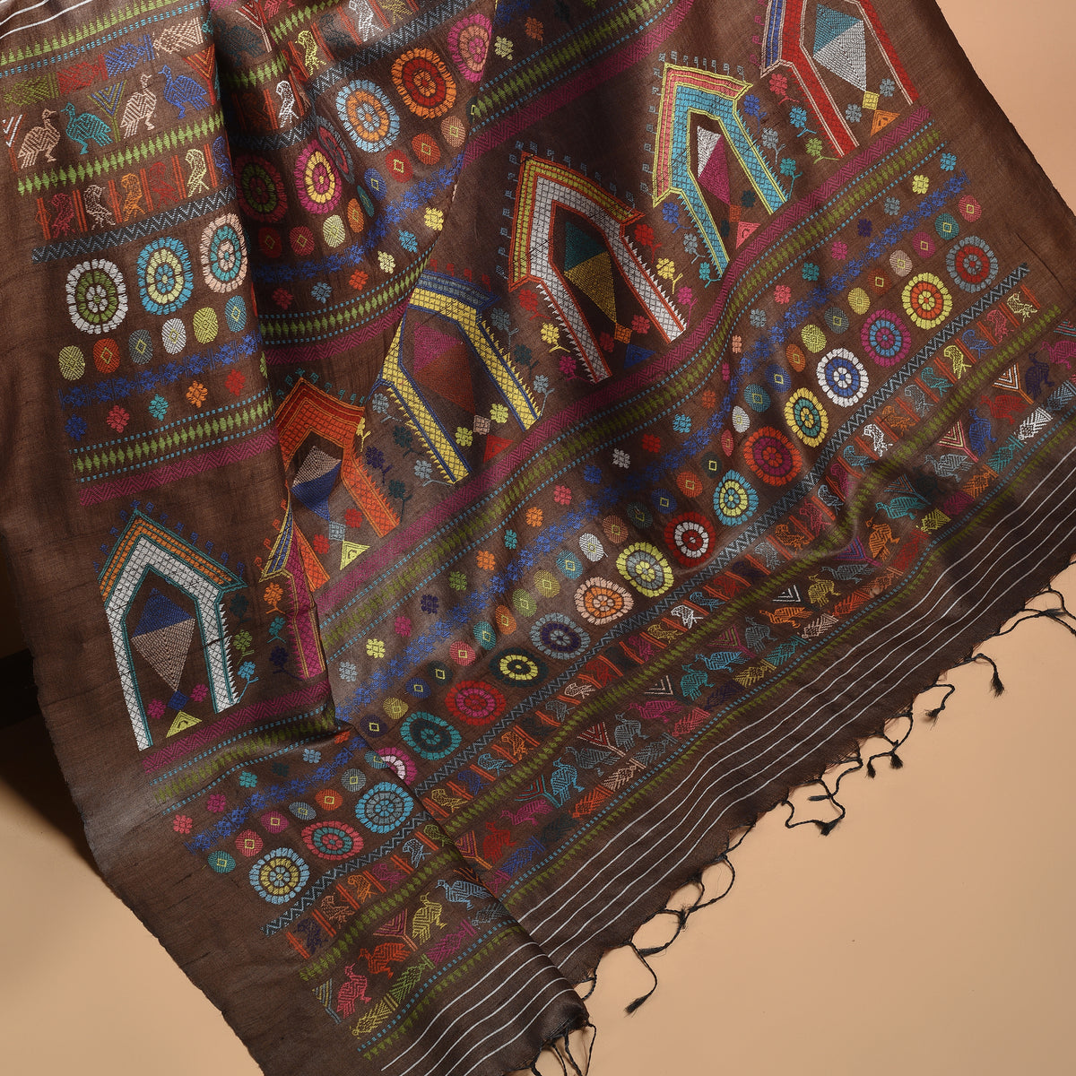 DOLABEDI Handwoven Tussar Silk Saree - copper