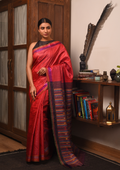 BOMKAI Handwoven Tussar Silk Saree - Red