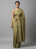 GOONJ Thippa Ikat Handwoven Silk Saree- Olive Mauve