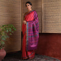 DONGRIA Handwoven Tussar Silk Saree - Cherry Red