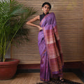 JHOTI Handwoven Tussar Silk Saree - Lilac Purple