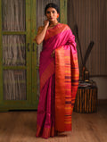 NAVAGUNJARA Handwoven Tussar Silk Saree - Ruby Pink