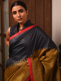 BADHTE KADAM KUMBHA Tussar Silk Saree - Black Green