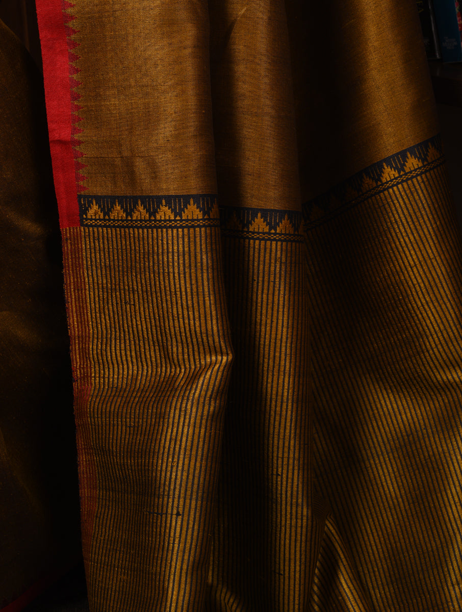 BADHTE KADAM KUMBHA Tussar Silk Saree - Black Green