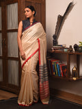 KUMBHA Kalingavastra Handwoven Tussar Silk Saree - Natural Beige