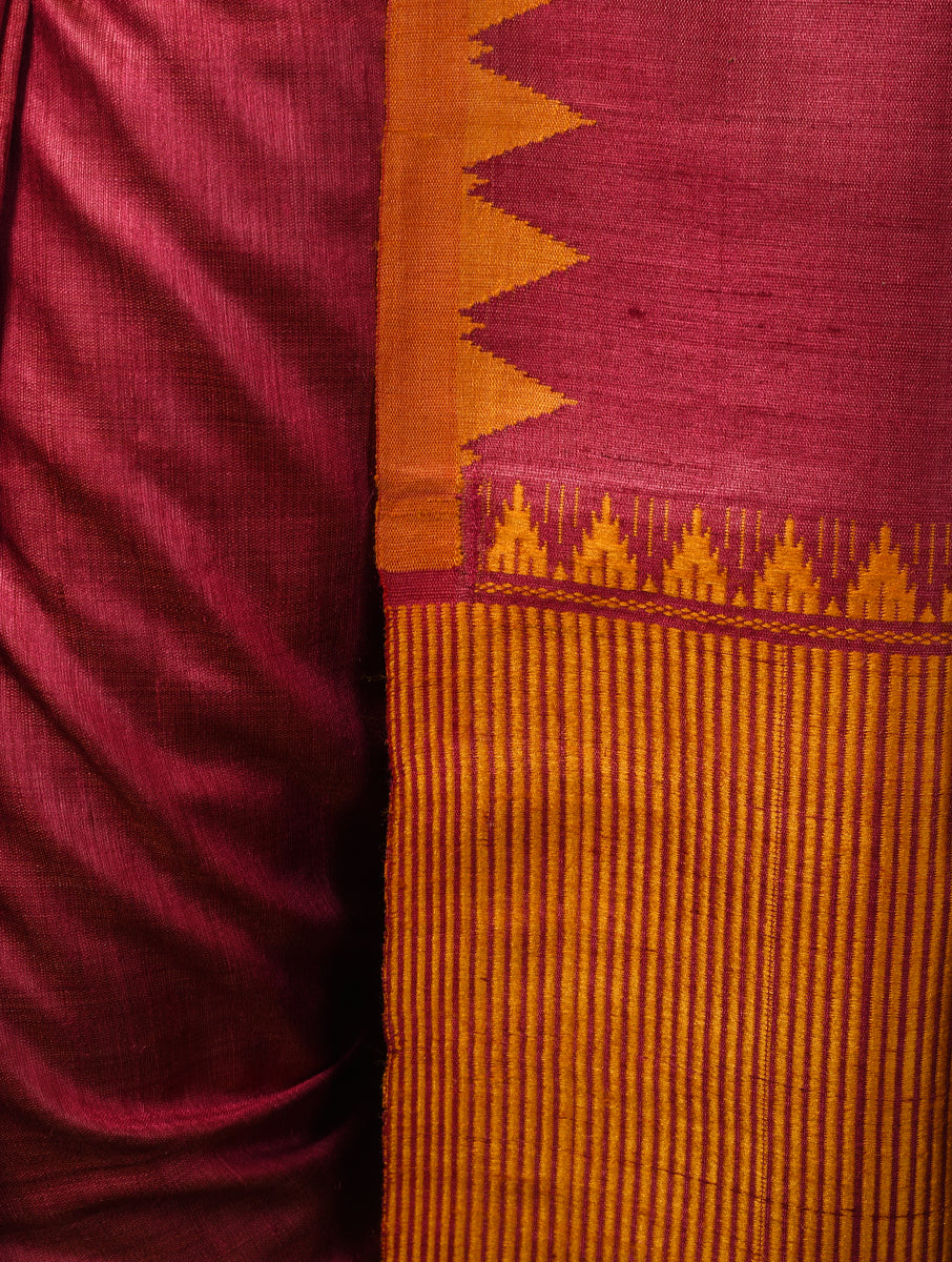 KUMBHA Tussar Silk Sari - Maroon