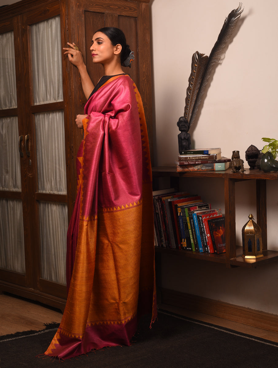 KUMBHA Tussar Silk Sari - Maroon