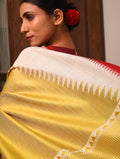 BADHTE KADAM KUMBHA Tussar Cotton Saree - White Gold