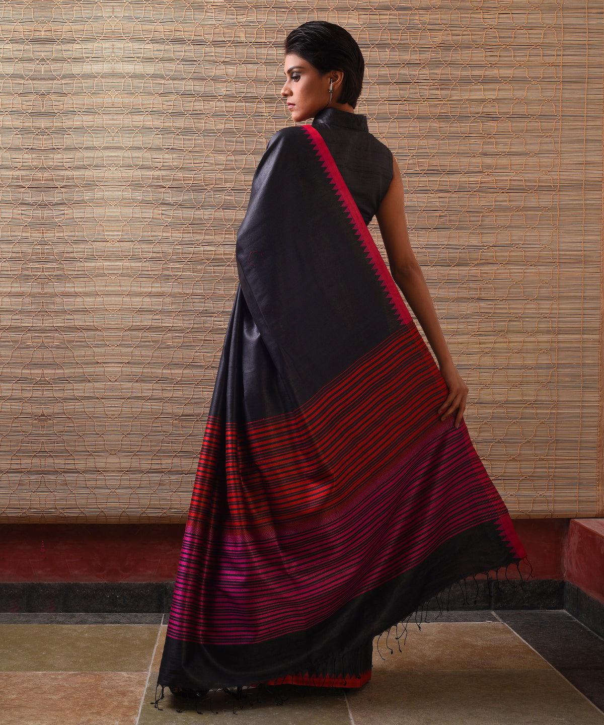 KUMBHA Kalingavastra Handwoven Tussar Silk Saree - Black