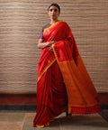KUMBHA Handwoven Tussar Silk Saree - Persian Red