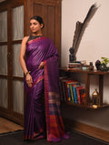 DHAAN Handwoven Tussar Silk Saree - Plum
