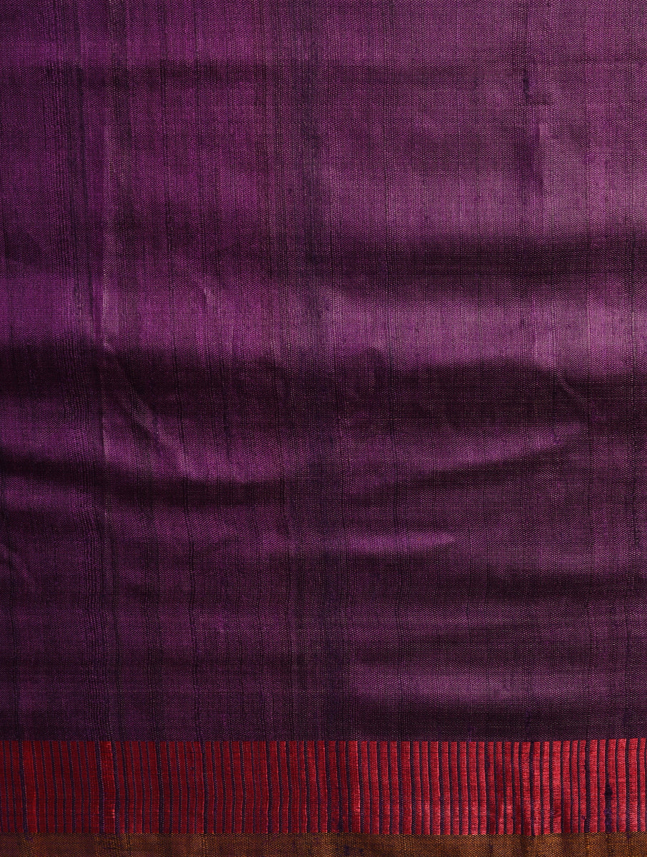 DHAAN Handwoven Tussar Silk Saree - Plum