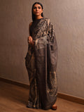 DABU TREE OF LIFE Peacock motif Tussar Silk Sari - cedar brown