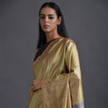 Zari Stripe Handwoven Tussar Silk Saree - Butterscotch Green