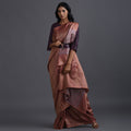Zari Stripe Handwoven Tussar Silk Saree - Pecan Rust