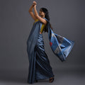 Bindu Handwoven Tussar Silk Saree - Steel Blue