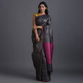 ZARI BUTI Handwoven Tussar Silk Saree - Rusted Black Pink