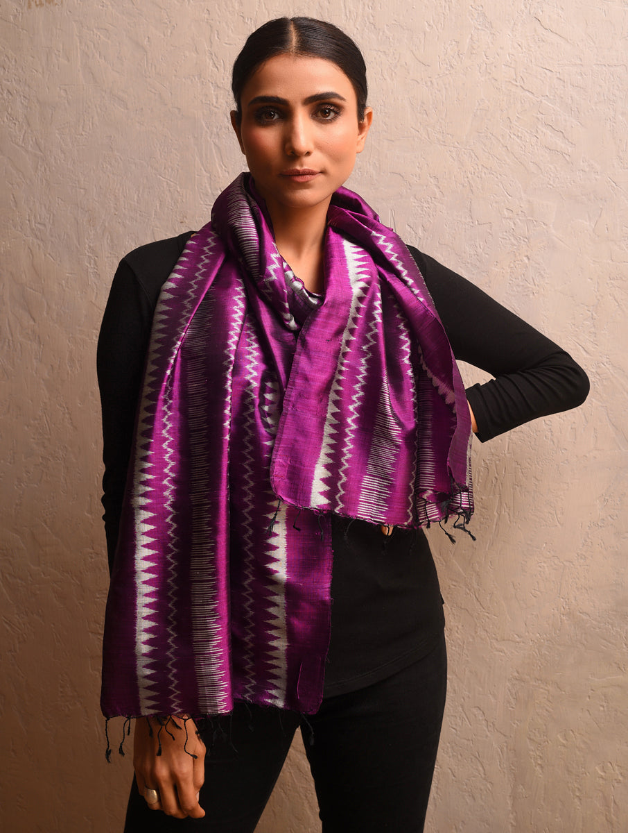 IKAT Silk Handwoven Stole Plum