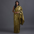 JHOOM Handwoven Tussar Silk Saree - Copper Green