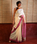 DESI KUMBHA Tussar/Cotton Handwoven Saree - Ivory Pink