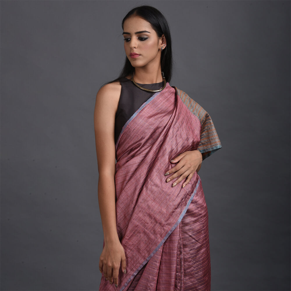 TEER Handwoven Tussar Silk Saree - Rose Pink