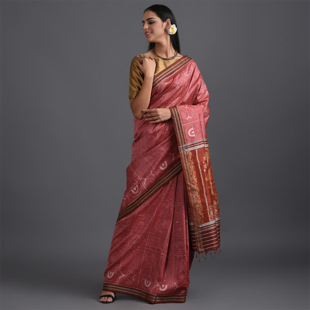 IKAT MASTERPIECE Das Avtar Handwoven Silk Saree - Lac Pink