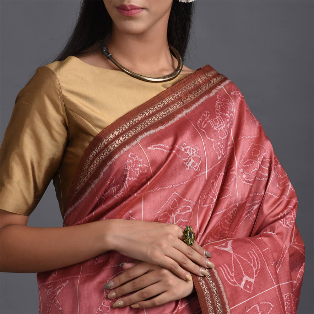 IKAT MASTERPIECE Das Avtar Handwoven Silk Saree - Lac Pink