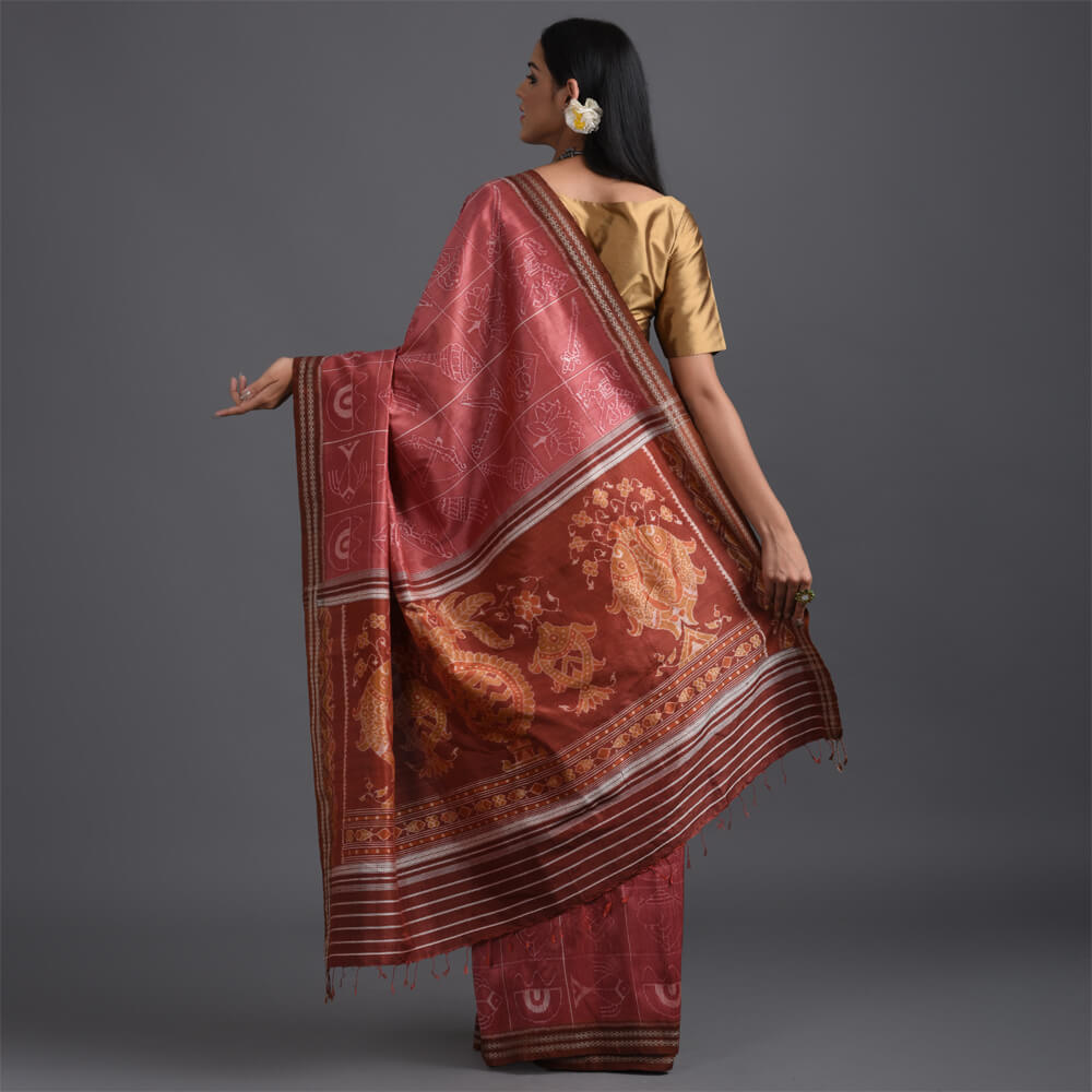 IKAT MASTERPIECE Das Avtar Handwoven Silk Saree - Lac Pink