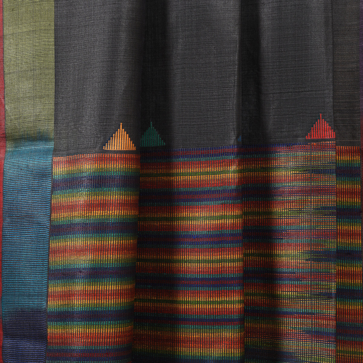 Ikat Tussar Satrang Handwoven Silk Saree - Dark Grey