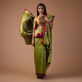 KUMBHA Handwoven Tussar Silk Saree - Olive Green