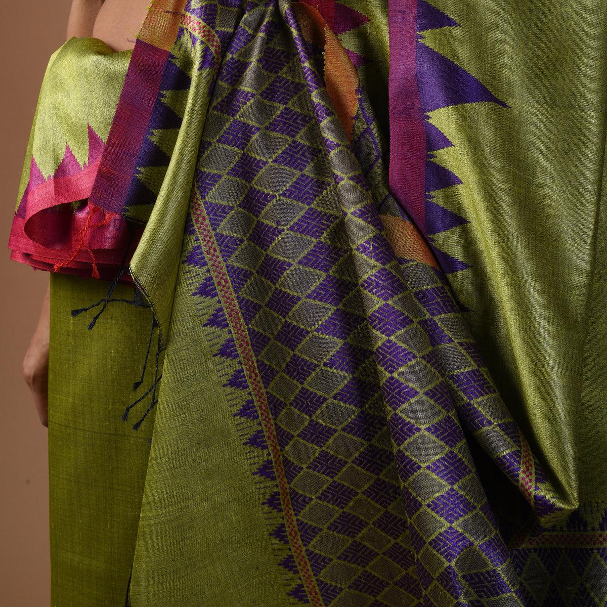 KUMBHA Handwoven Tussar Silk Saree - Olive Green