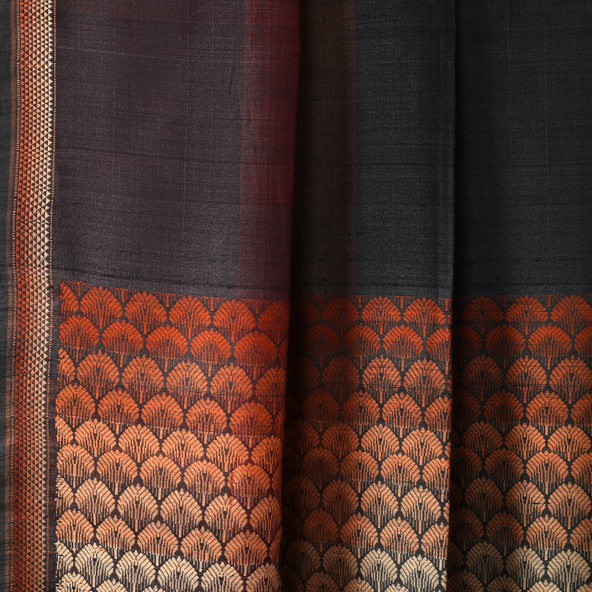 JHOTI Handspun Tussar Silk Saree - Gunmetal