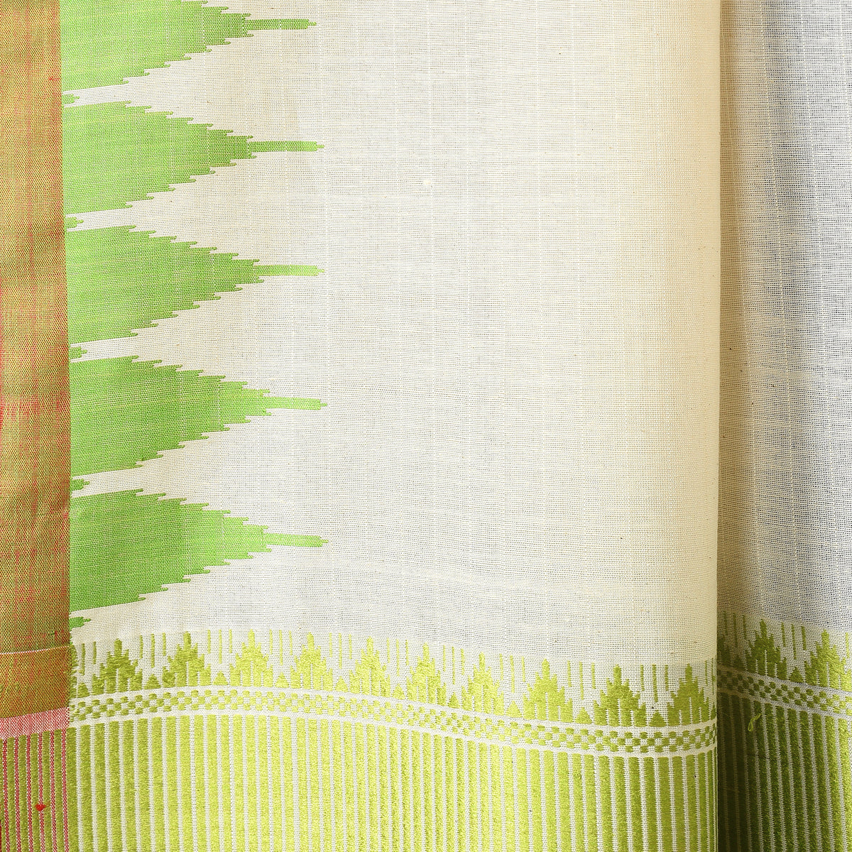 DESI KUMBHA Handwoven Tussar/Cotton Saree - Ivory Gold Green Border
