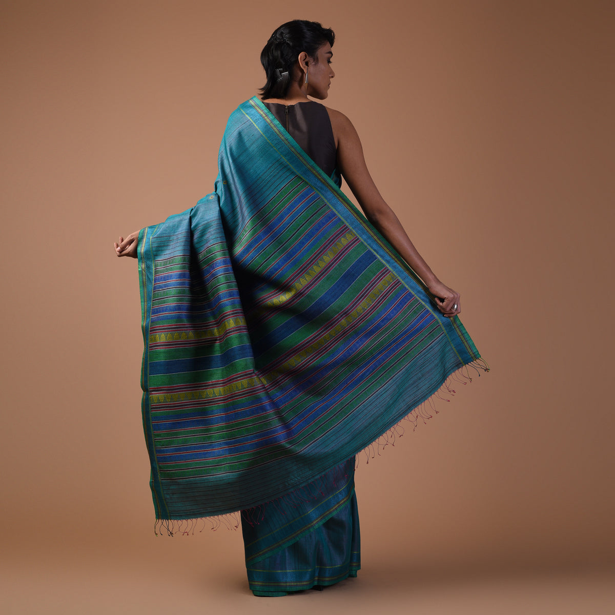 DONGRIA Handwoven Tussar Silk Saree - Blue