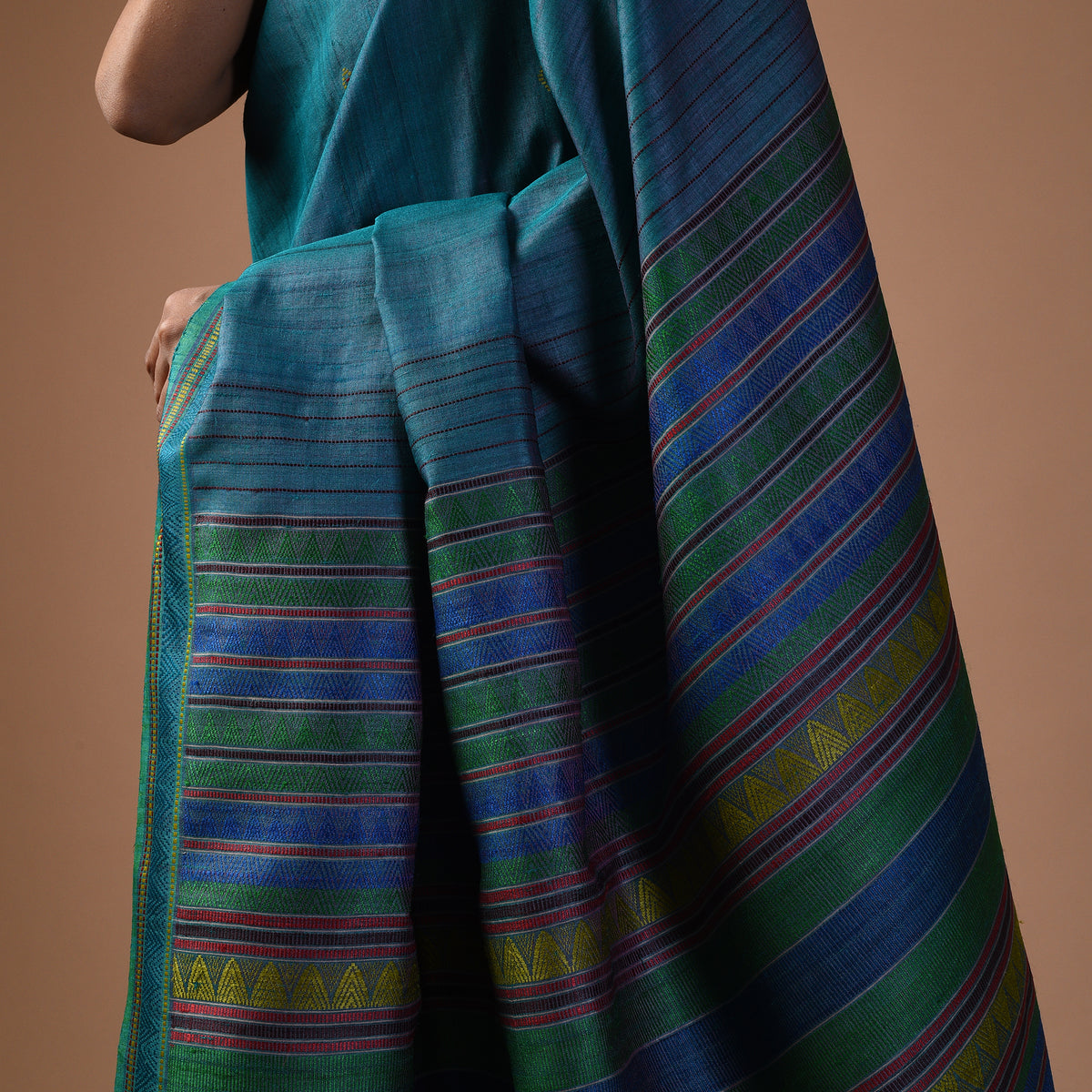 DONGRIA Handwoven Tussar Silk Saree - Blue
