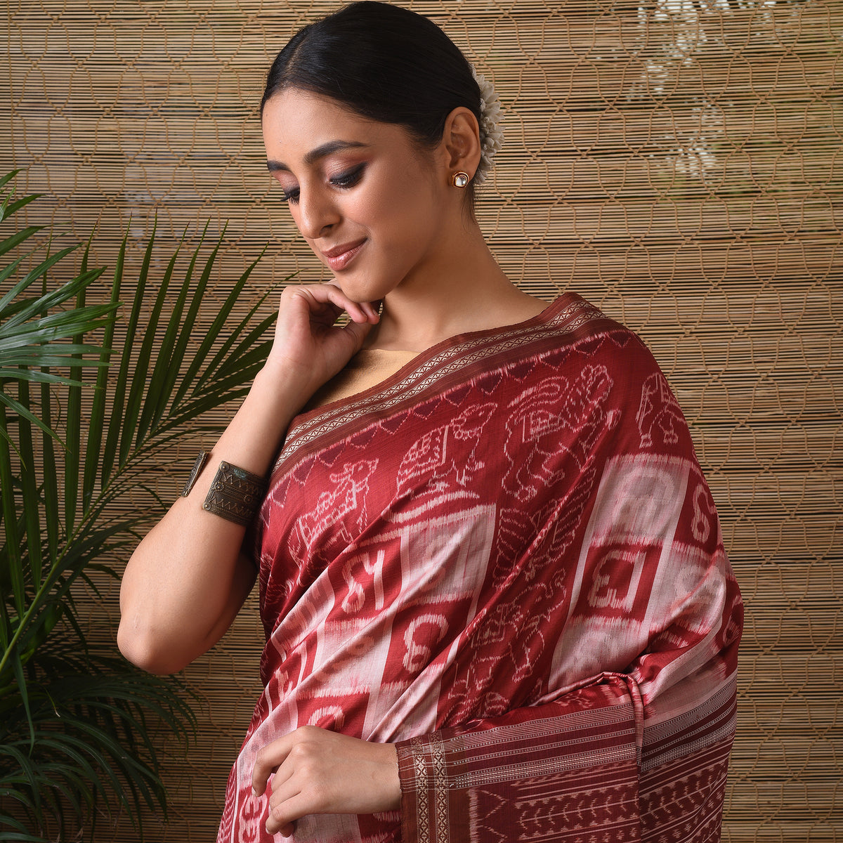 IKAT MASTERPIECE Akshara Handwoven Silk Saree - Burnt Sienna